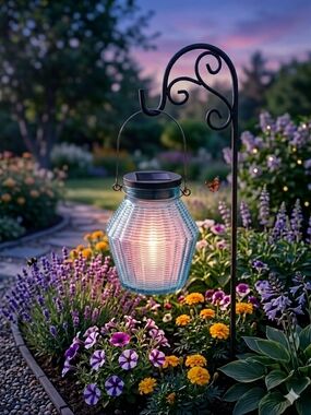 NWT Moonrays Blue Solar Glass Jar Lantern 26753